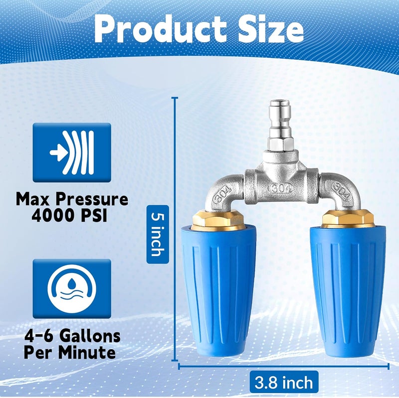 TasuoX Dual Turbo Nozzle Pressure Washer, Power Washer 360° Rotating Turbo Nozzle, Twin Turbo Nozzle Tip with 1/4" Quick Connect, 4000 PSI, 4-6 GPM, 2.0 Orifice - Image 4
